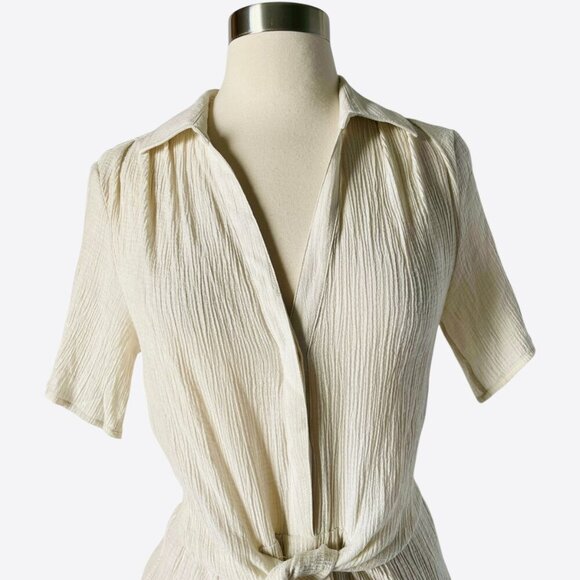 Brochu Walker Goyad Mini Dress Cream Textured Tie Front XS - Picture 5 of 10